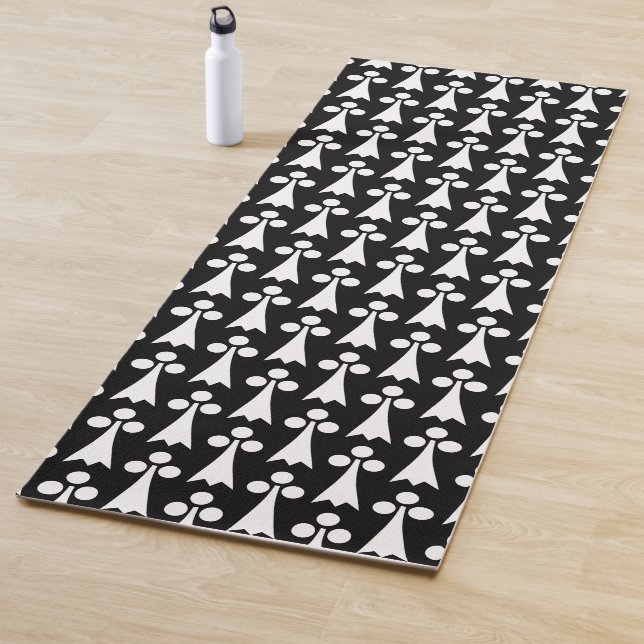 Ermine Pattern, Medieval Pattern, White on Black Yoga Mat (In Situ)