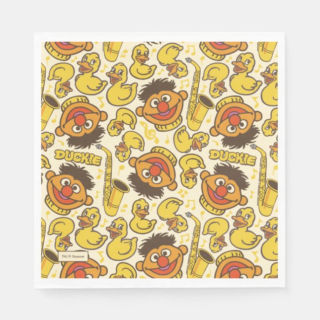 Ernie and Rubber Duckie Pattern Napkins (Front)