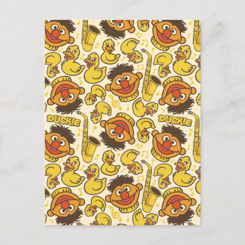 Ernie and Rubber Duckie Pattern Postcard