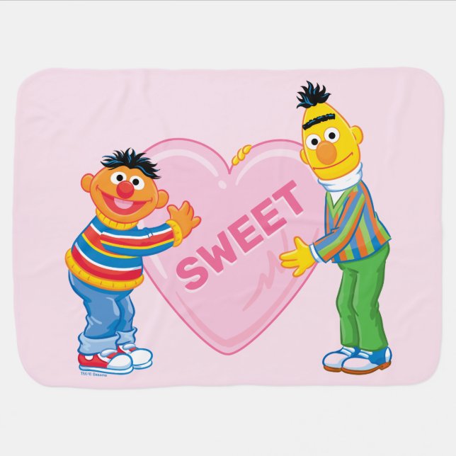 Ernie & Bert Big Valentine's Heart Baby Blanket (Horizontal)