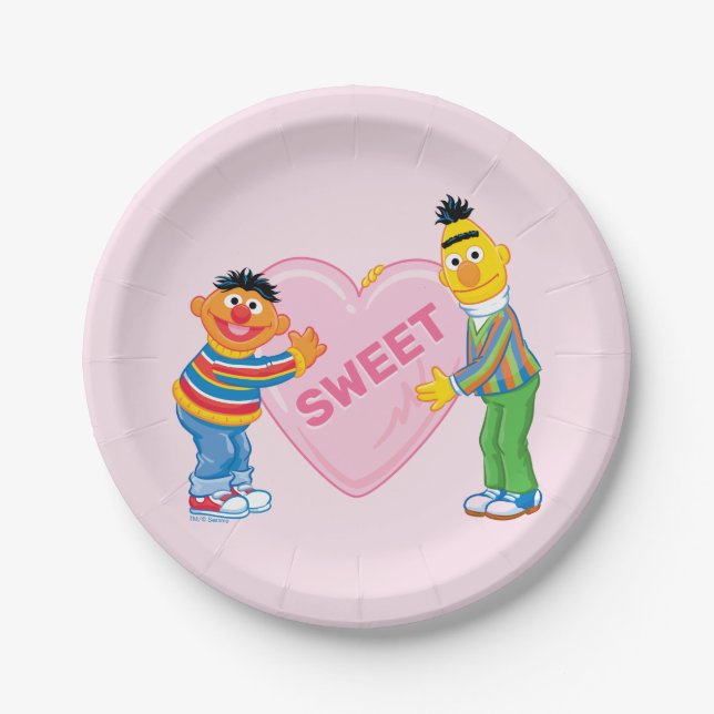 Ernie & Bert Big Valentine's Heart Paper Plates (Front)