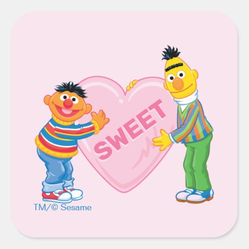 Ernie  Bert Big Valentines Heart Square Sticker