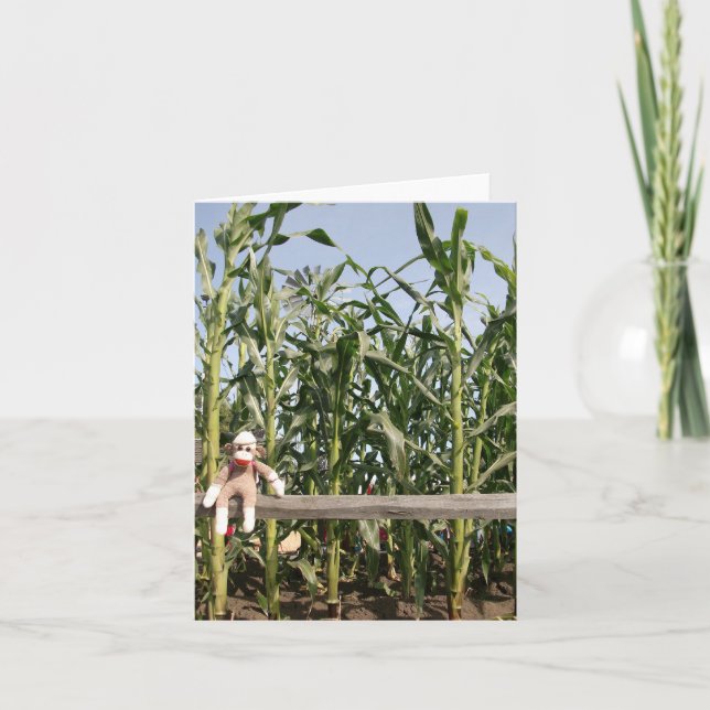 Ernie the Sock Monkey Corn Field Note Card (Front)
