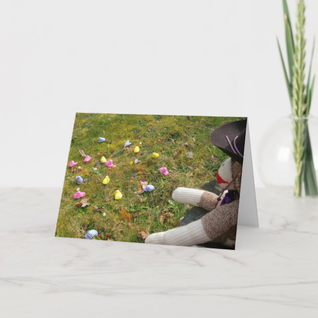 Ernie the Sock Monkey Free Range Peeps Easter Card (Front)