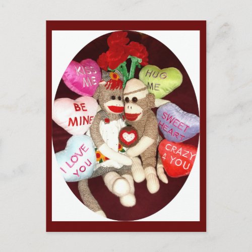 Ernie the Sock Monkey Hearts Valentine Postcard