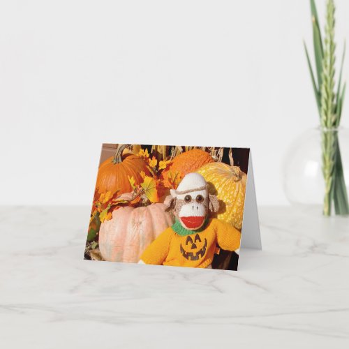 Ernie the Sock Monkey Pumpkin Note Card