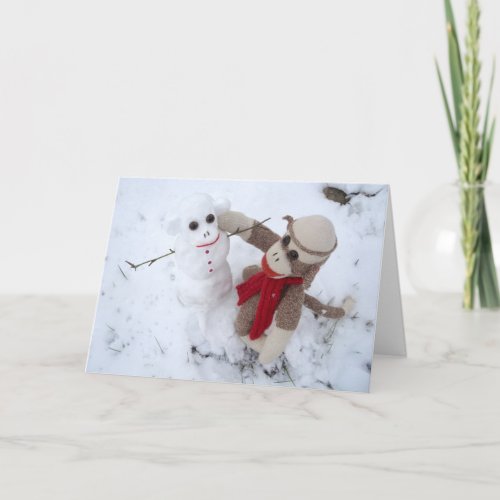 Ernie the Sock Monkey Snowman Holiday Card