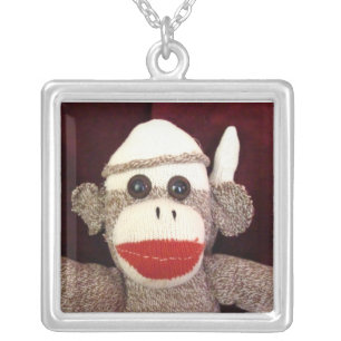 Ernie the Sock Monkey Square Necklace