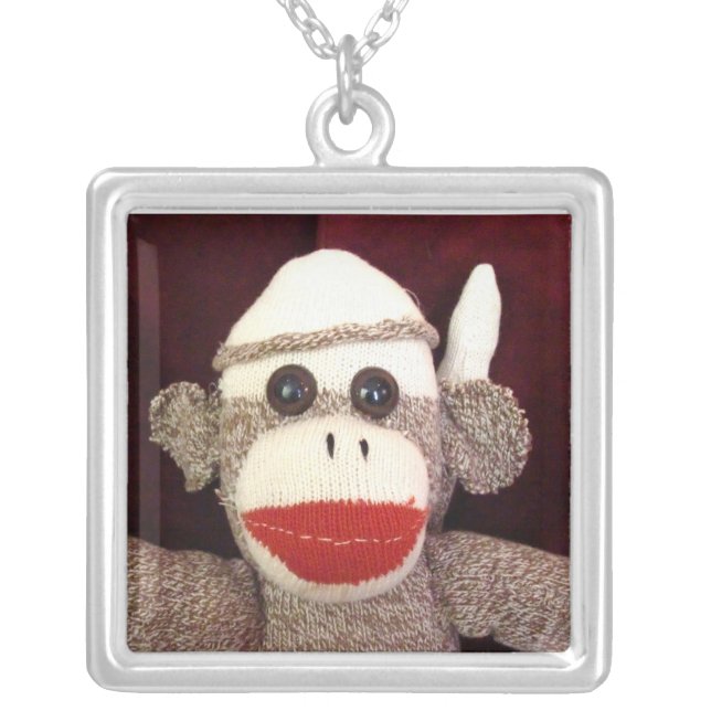 Ernie the Sock Monkey Square Necklace (Front)