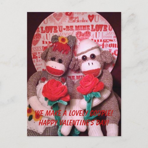 Ernie the Sock Monkey Valentine Couple Postcard