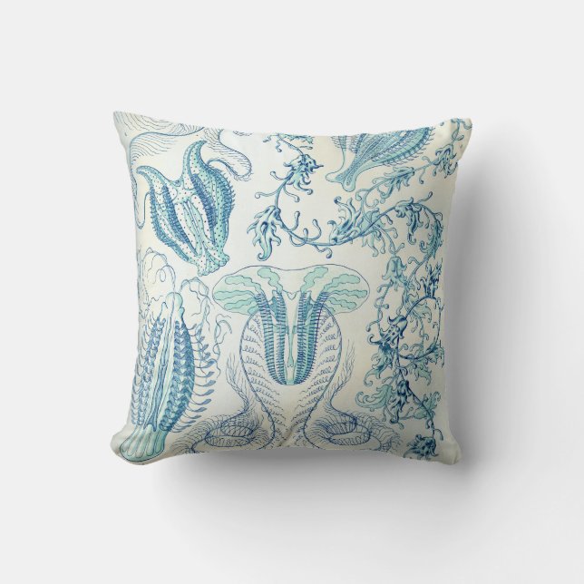 Ernst Haeckel Ctenophorae Jellyfish Throw Pillow (Front)