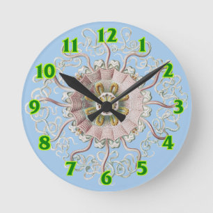 Ernst Haeckel Nautical Pink Jellyfish Medusa Round Clock