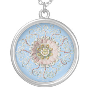 Ernst Haeckel Nautical Pink Jellyfish Medusa Silver Plated Necklace