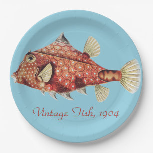 Ernst Haeckel Nautical Red Boxfish Sea Life Paper Plates