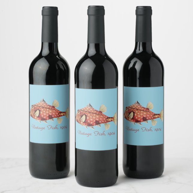 Ernst Haeckel Nautical Red Boxfish Sea Life Wine Label (Bottles)