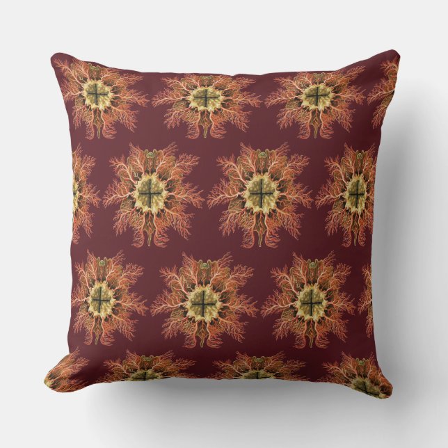 Ernst Haeckel Nautical Tunicate Red Sea Life Art Throw Pillow (Front)