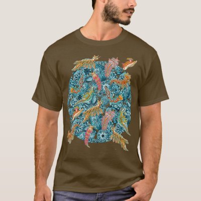 Ernst Haeckel Nudibranch Sea Slugs over Cerulean S T-Shirt