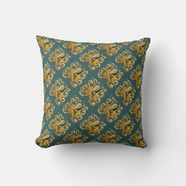 Ernst Haeckel’s Octopus Throw Pillow (Front)
