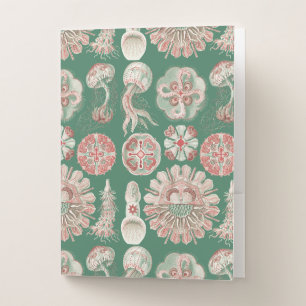 Ernst Haeckel Sea Life Pink Jellyfish Green Poster Pocket Folder