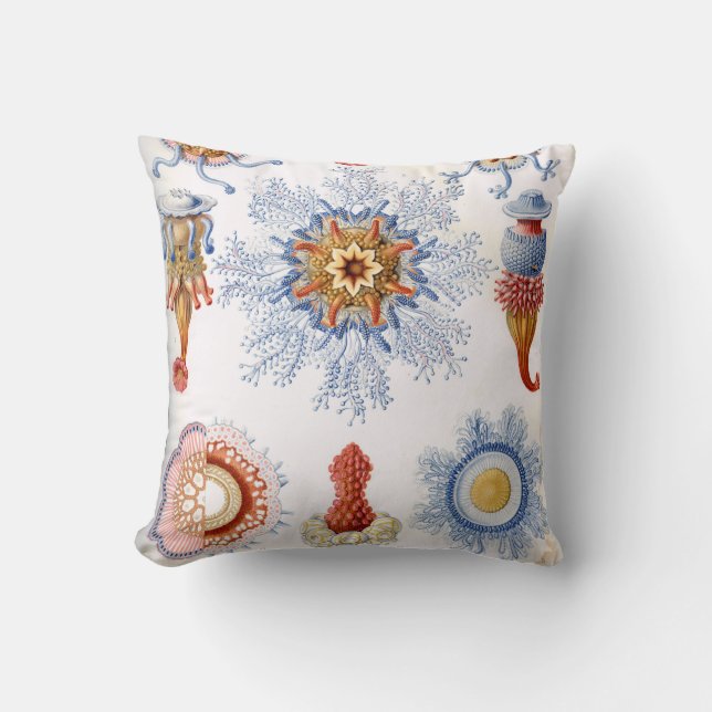 Ernst Haeckel Siphonophorae jellyfish bluebottle! Throw Pillow (Front)