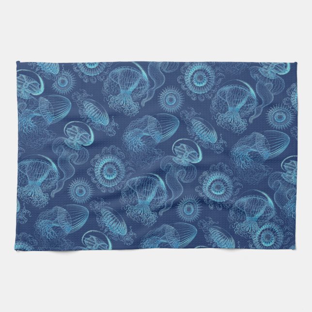 Ernst Haeckel's Leptomedusae (Dark Blue) Kitchen Towel (Horizontal)