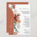 erracotta and Peach Autumn Floral Wedding Menu Invitation