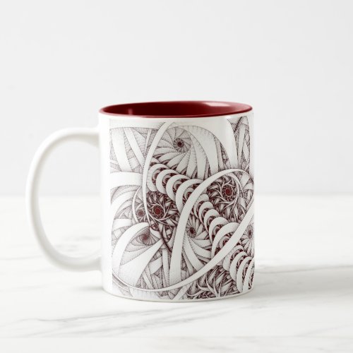 Errant Traipse Red and White Spiral Fractal Two_Tone Coffee Mug