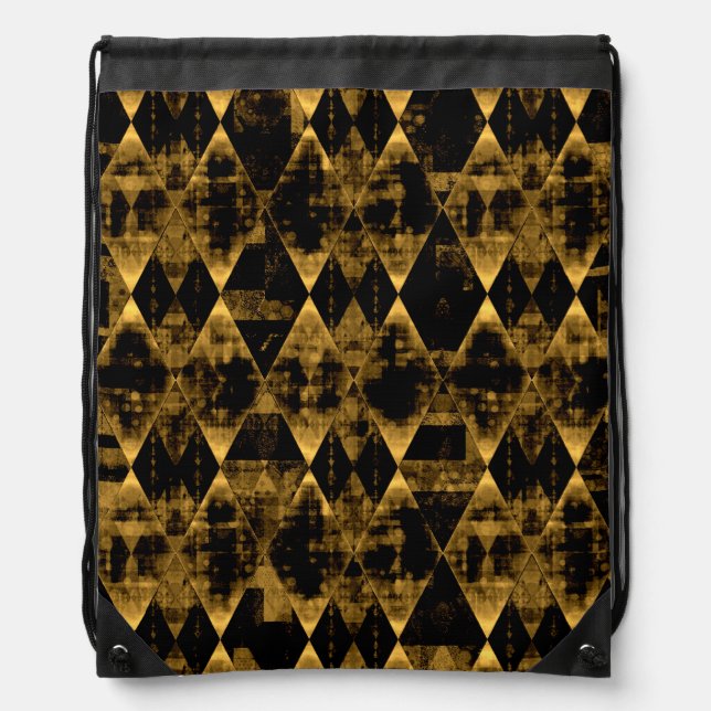 Erratic Gold and Black Diamond Drawstring Bag (Front)
