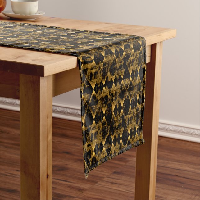 Erratic Gold and Black Diamonds Long Table Runner (In Situ)