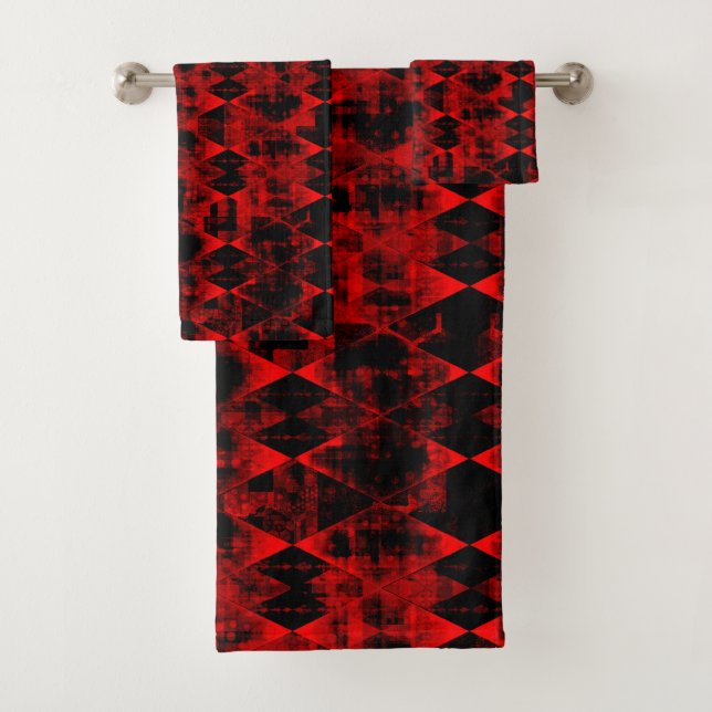Erratic Red and Black Diamond Wonder Bath Towel Set (Insitu)