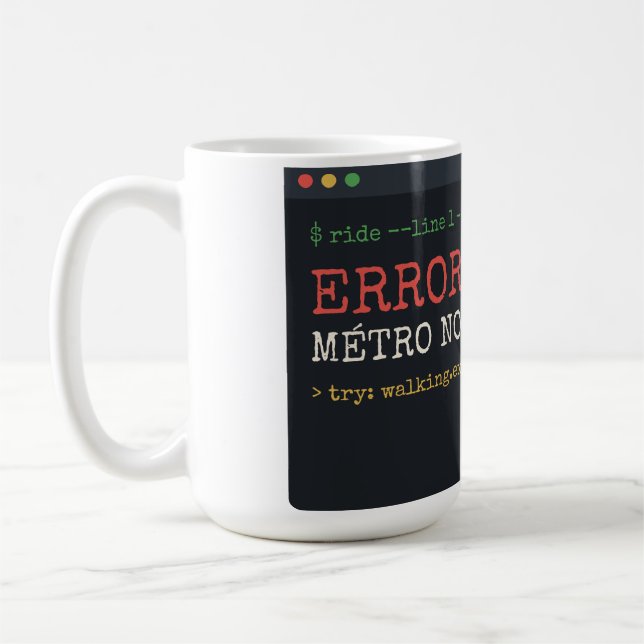 Error 404 Métro Not Found Funny Programmer Mug (Left)