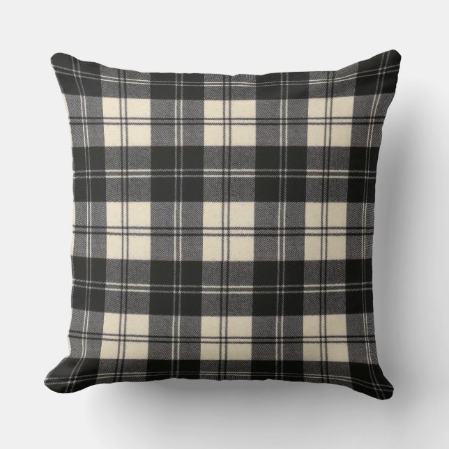 Erskine Black and White Modern Original Tartan Throw Pillow (Front)