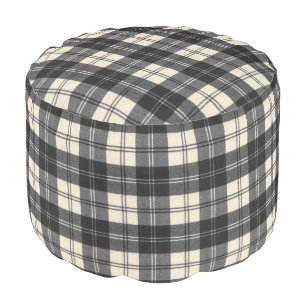 Erskine Black and White Scottish Clan Tartan Pouf