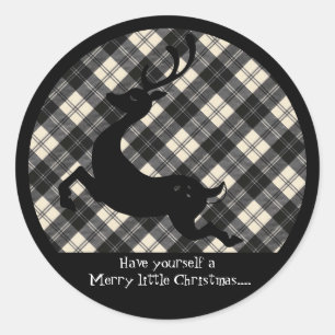Erskine Black White Modern Scottish Tartan Classic Round Sticker
