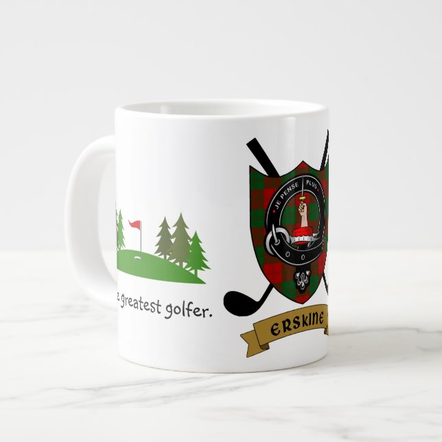 Erskine Clan Badge & Tartan Personalized Golf Giant Coffee Mug (Front Left)