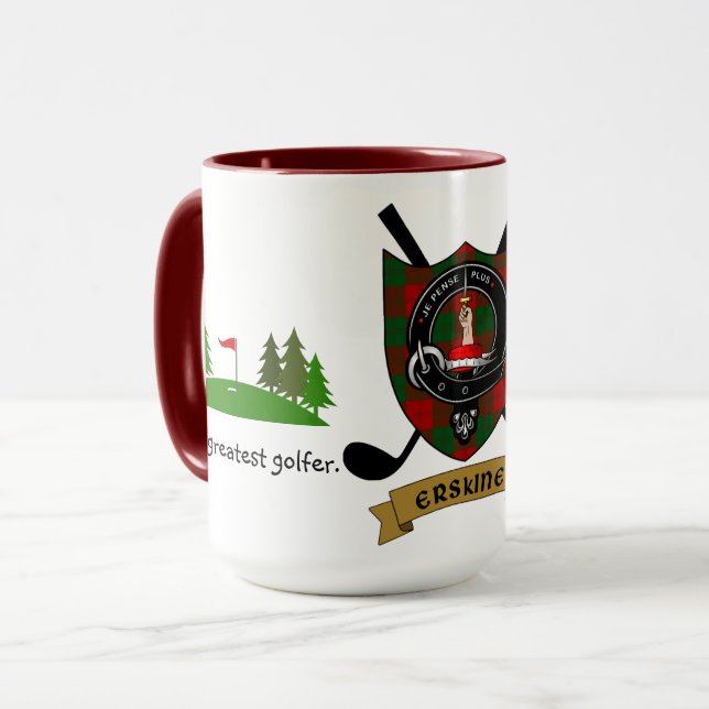 Erskine Clan Badge & Tartan Personalized Mug (Front Left)