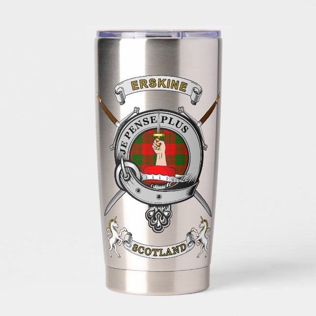 Erskine Clan Badge Tartan & Swords Insulated Tumbler (Front)