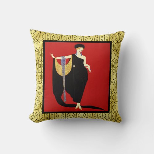 ERTE _ Art Deco Lady Cushion BlackRedGold