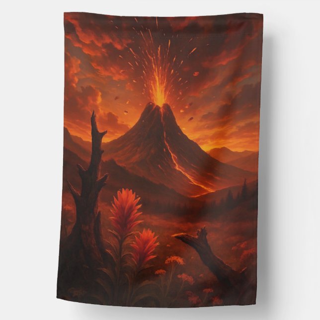 Erupting Volcano Art – Nature’s Fiery Gift House Flag (Front)