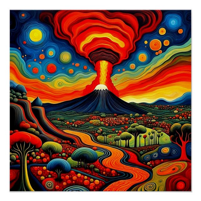 Erupting volcano at night 9 poster (Front)
