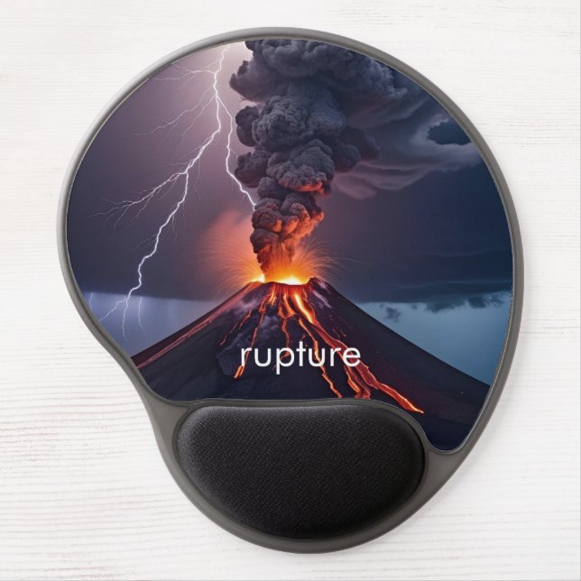 Erupting Volcano + Lightning - Personalized Black Gel Mouse Pad (Front)
