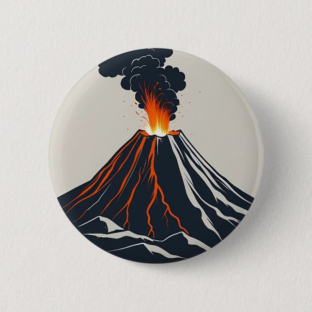 Erupting Volcano Modern Art Illustration Button (Front)