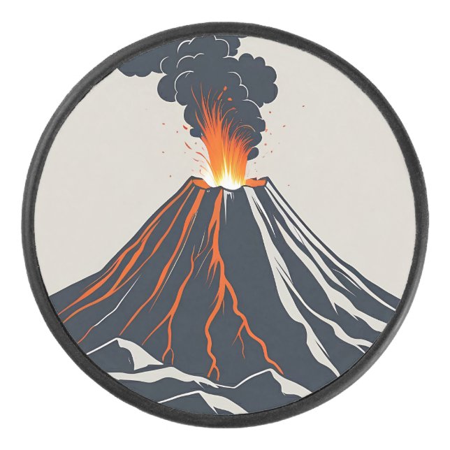 Erupting Volcano Modern Art Illustration Hockey Puck (Front)