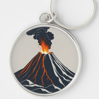 Erupting Volcano Modern Art Illustration Keychain