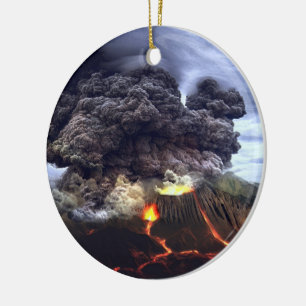 Erupting Volcano on Mountain Ceramic Ornament