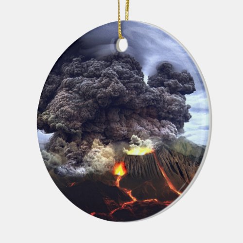 Erupting Volcano on Mountain Ceramic Ornament
