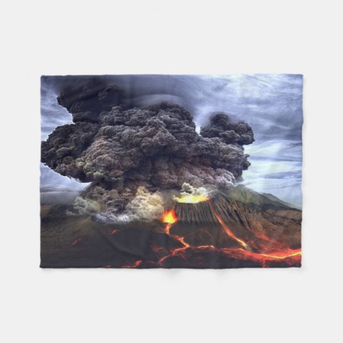 Erupting Volcano on Mountain Fleece Blanket