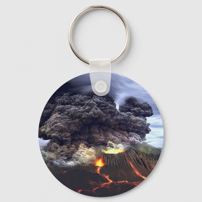 Erupting Volcano on Mountain Keychain (Front)