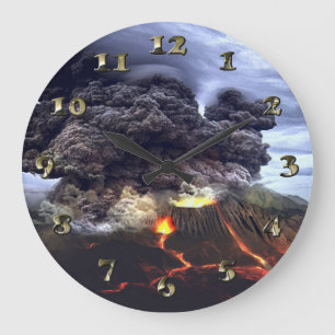 Erupting Volcano on Mountain Large Clock