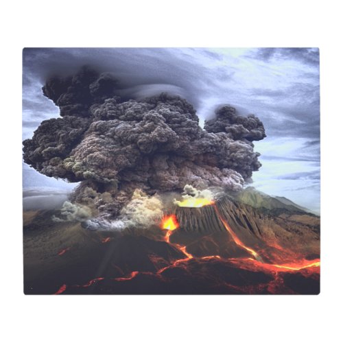 Erupting Volcano on Mountain Metal Print